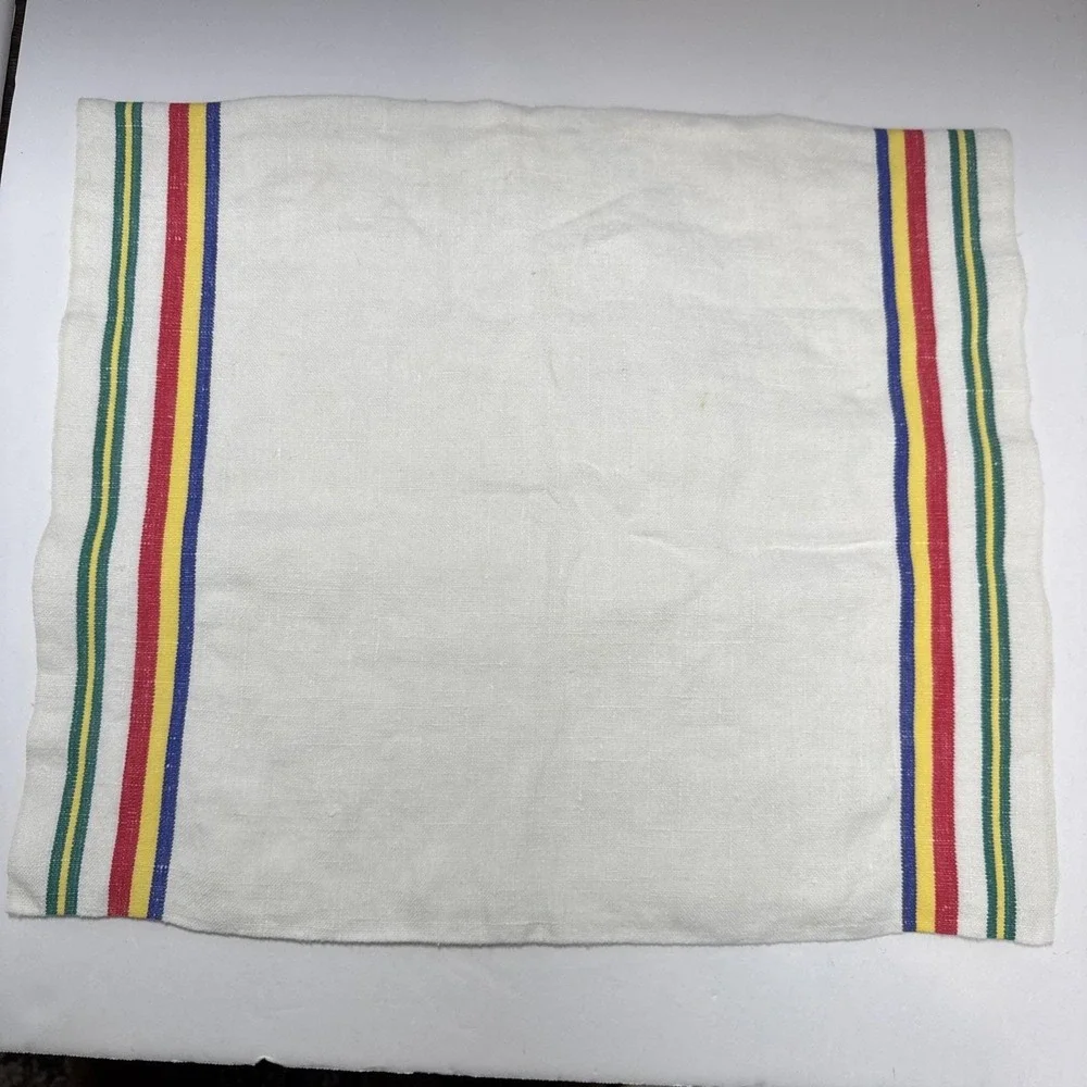 VTG‎ Linen Tea Towels Lot 3 Linen Flour Sack Striped Solid Edge Brocade Kitchen